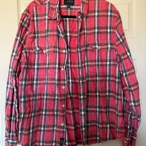 Lucky Brand Red and Gray Plaid Men's Shirt